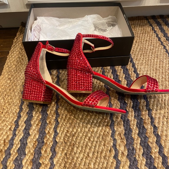 Blue by Betsy Johnson wedding heels Red Rhinestone 
Mari Block Heel Sand… - Picture 3 of 6
